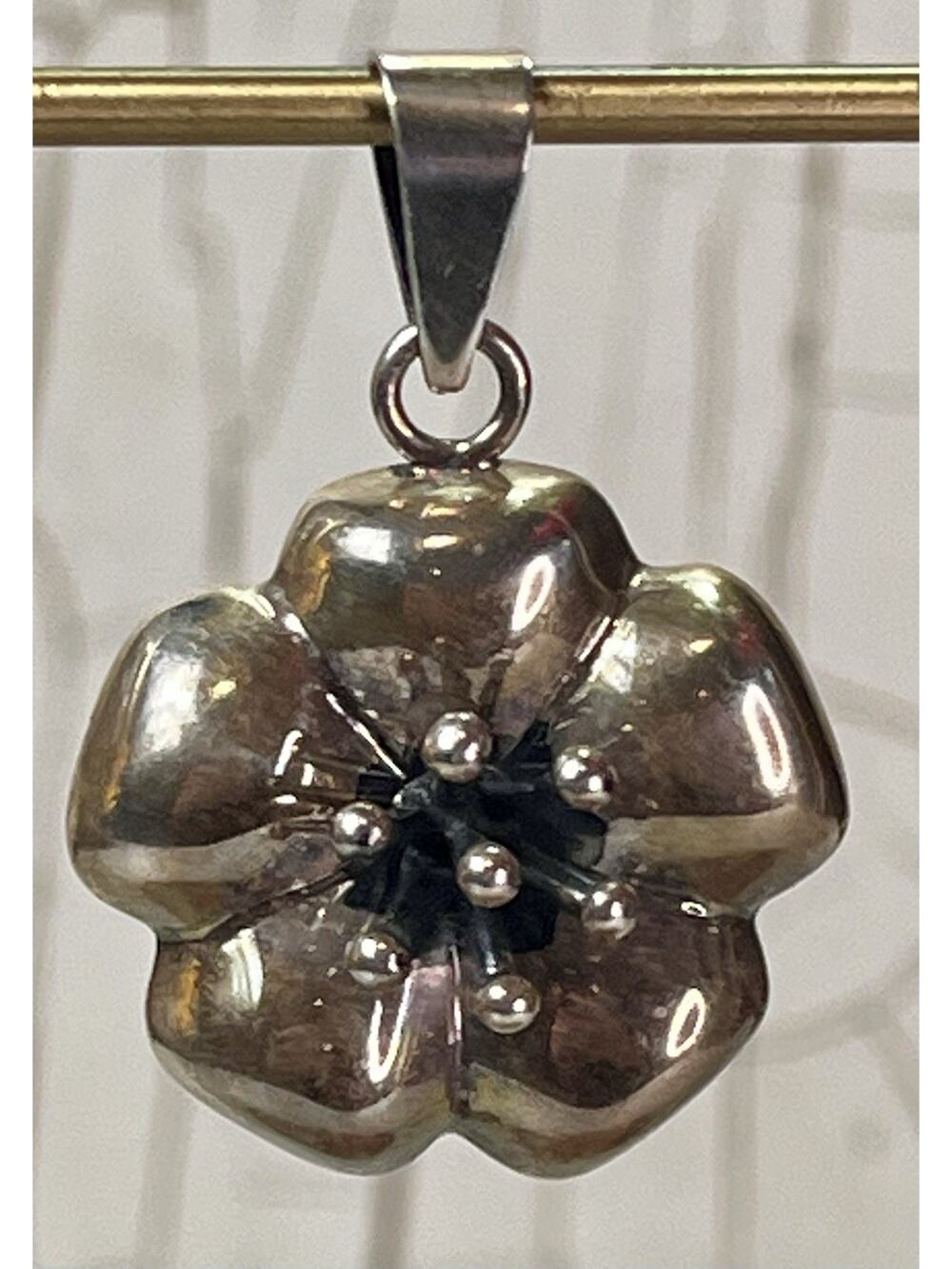 VTG Mexico 925 Sterling Silver Puffy Hibiscus Flower Pendant Signed CIL 10.9g